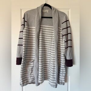 Gray and Burgundy Striped Women's Cardigan